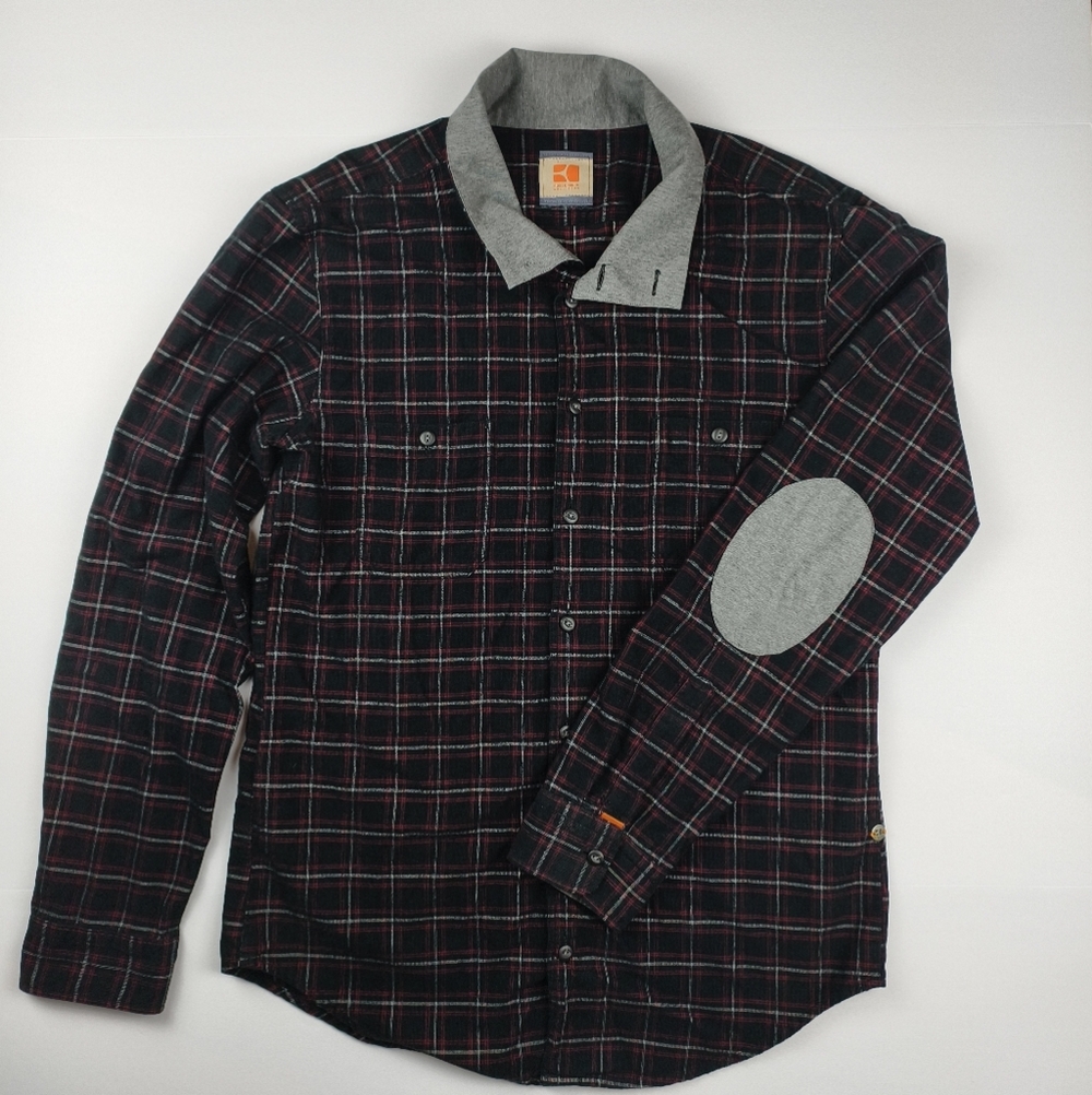 Hugo Boss Orange Men L Plaid Flannel Shirt Casual Smart Winter Layering